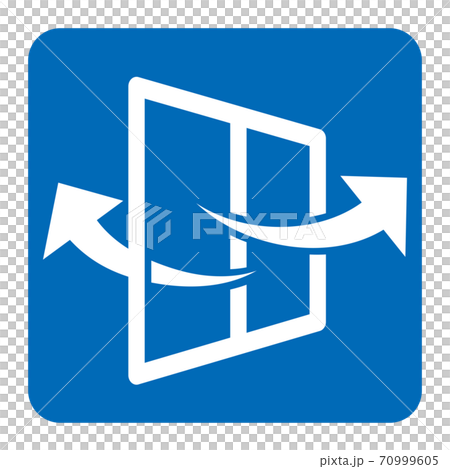 コロナウイルス感染対策/窓換気白抜き角丸四角青色アイコン/白背景 70999605