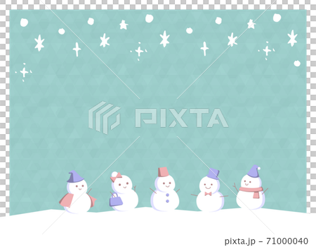 Illustration of a landscape of snowmen lined up on a glittering night hill 71000040