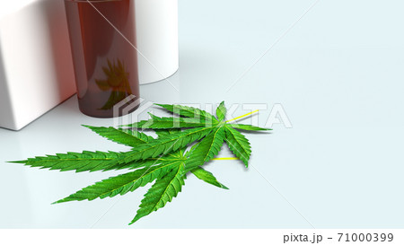 The Marijuana leaf and Medicine bottle for medical content 3d rendering.. The Marijuana leaf and Medicine bottle for medical content 3d rendering.. 71000399