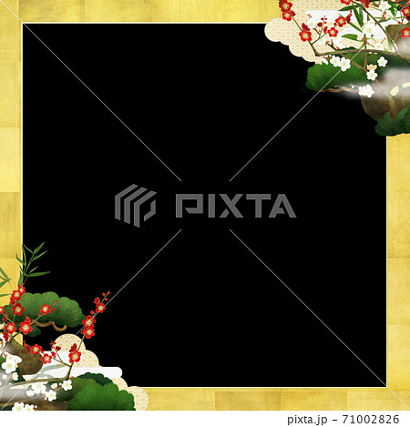 松竹梅と金箔の和風フレーム - 複数のバリエーションがあります 71002826