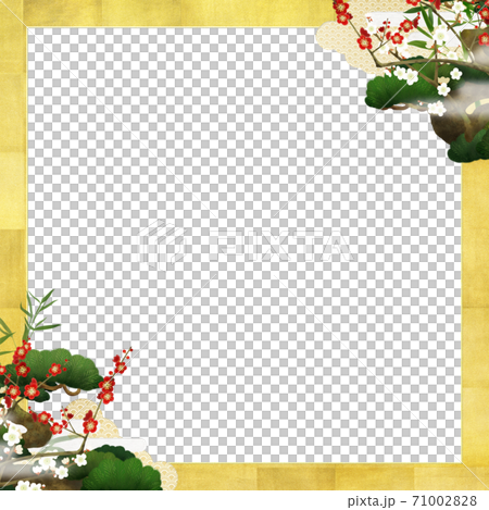 松竹梅と金箔の和風フレーム - 複数のバリエーションがあります 71002828