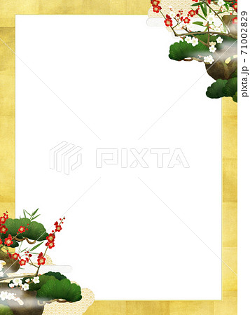 松竹梅と金箔の和風フレーム - 複数のバリエーションがあります 71002829