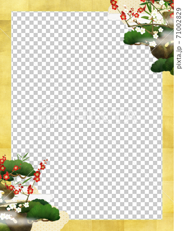 松竹梅と金箔の和風フレーム - 複数のバリエーションがあります 71002829