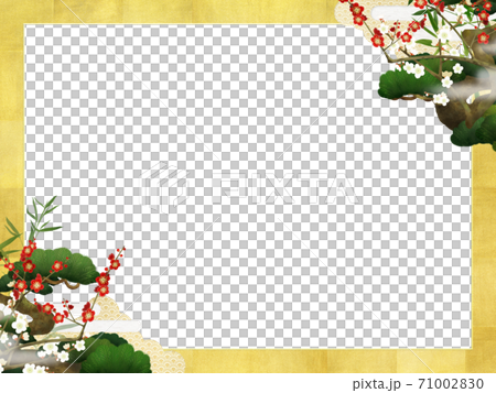 松竹梅と金箔の和風フレーム - 複数のバリエーションがあります 71002830