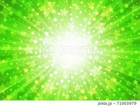 背景画像素材 放射状に散らばる星の背景 緑 横位置 集中線 スピード感 のイラスト素材
