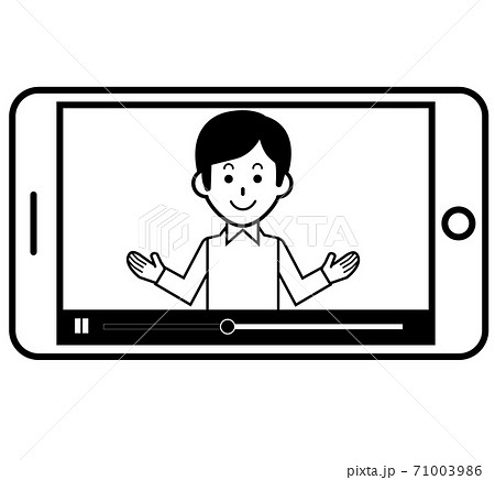 配信された動画をスマートフォンで視聴するイラストのイラスト素材