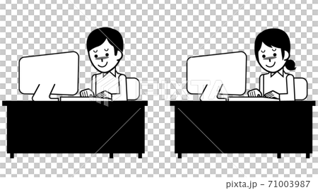 パソコンを使って悪意のある行動をする男性と女性セット パソコンを使って悪意のある行動をする男性と女性セット 71003987