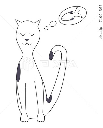 Cat dreams of fish that he wants to eat, vector illustration. Cat dreams of fish that he wants to eat, vector illustration. 71004365