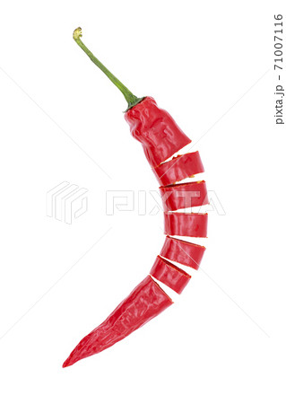 Red chilli, sliced. Isolated on white 71007116