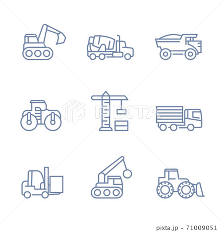 construction vehicles icons, linear style 71009051