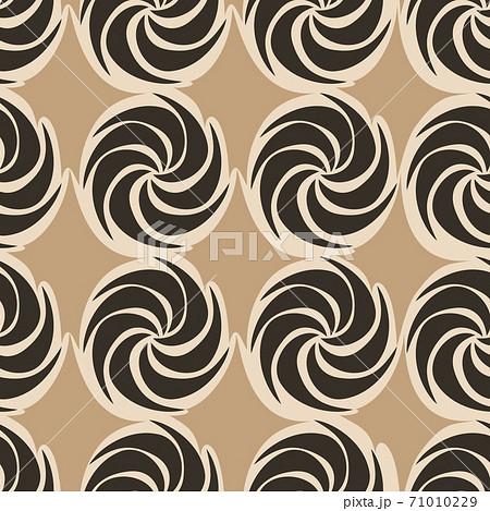 Brown Vector decorative continuous background using wavy lines, curves and circles. Composition can be used as wallpaper. 71010229