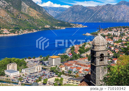View on the Church of Our Lady of Remedy and the town from the Kotor Fortress, Montenegro View on the Church of Our Lady of Remedy and the town from the Kotor Fortress, Montenegro 71010342