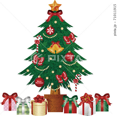 クリスマス クリスマスツリー プレゼント 水彩 イラスト素材セットのイラスト素材
