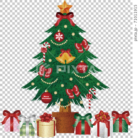 クリスマス クリスマスツリー プレゼント 水彩 イラスト素材セット クリスマス クリスマスツリー プレゼント 水彩 イラスト素材セット 71011915
