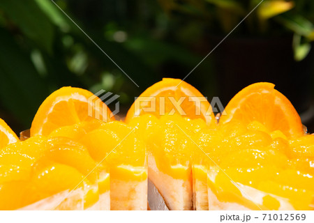 a lot of real orange cake wrap by foil and plastic on white plate and wood table stock photo a lot of real orange cake wrap by foil and plastic on white plate and wood table stock photo 71012569