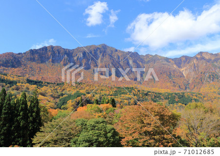 秋山郷の秋 和山から望む鳥甲山 71012685