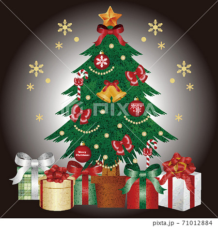 クリスマス クリスマスツリー プレゼント 水彩 イラスト素材セット クリスマス クリスマスツリー プレゼント 水彩 イラスト素材セット 71012884