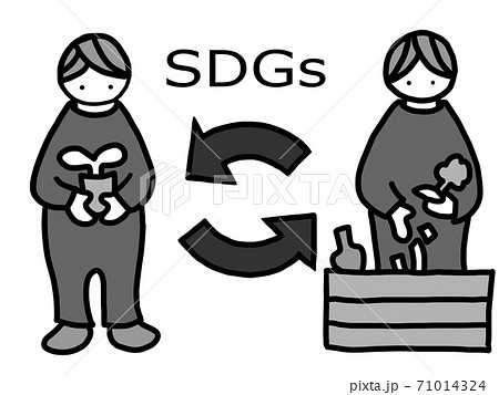 SDGsの内容を分かりやすくイメージした、手描きグレーイラスト(エネルギー・リサイクル・環境) 71014324