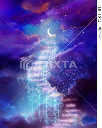 Spiral Stairs Leading To The Crescent Moon Seen Stock Illustration
