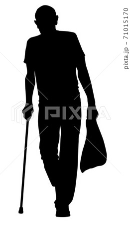 Silhouette Of An Elderly Man With A Cane And A のイラスト素材
