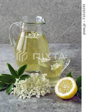 Refreshing drink from elderberry flowers in  carafe 71016293