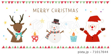 クリスマス イラスト サンタとトナカイと雪だるまのイラスト素材