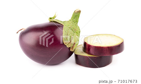 Eggplant isolated on white background. Fresh sliced eggplant or aubergine vegetable. 71017673