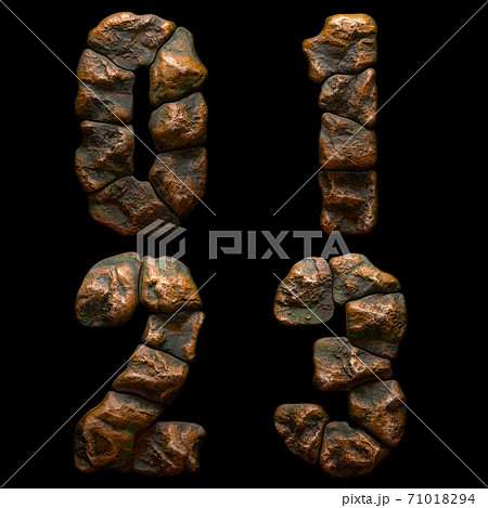 Set of rocky numbers 0, 1, 2, 3. Font of stone on black background. 3d 71018294
