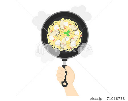 フライパンで調理する牡蠣のパスタのイラスト 71018738