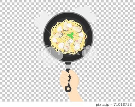 フライパンで調理する牡蠣のパスタのイラスト 71018738