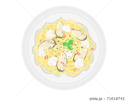 皿に盛られた牡蠣のパスタのイラストのイラスト素材