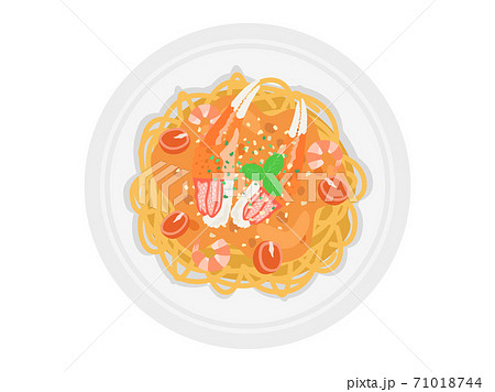 皿に盛られた蟹のパスタのイラストのイラスト素材