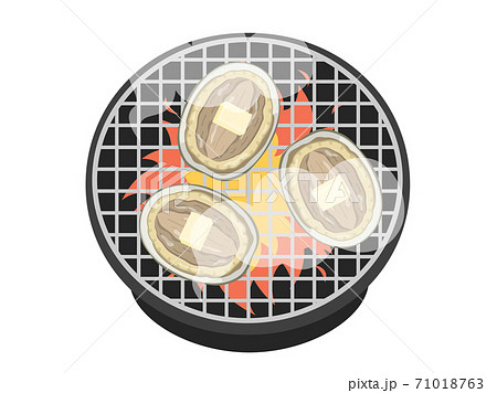 七輪で焼くアワビのバター焼きのイラストのイラスト素材 七輪で焼くアワビのバター焼きのイラストのイラスト素材