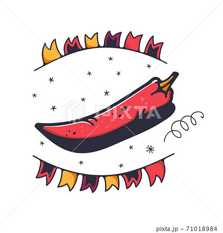 Spicy pepper vector illustration. Isolated over white background. Cute doodle illustrations. 71018984