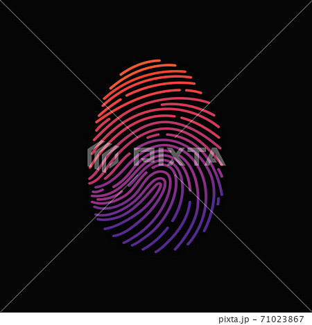 Finger-print Scanning Identification System. Biometric Authorization and Business Security Concept. Fingerprint of different colors on a black background. Finger-print Scanning Identification System. Biometric Authorization and Business Security Concept. Fingerprint of different colors on a black background. 71023867