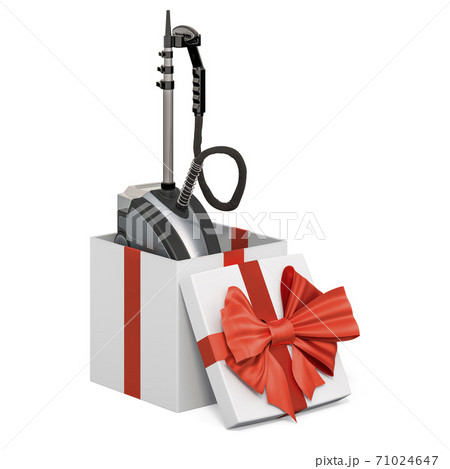 Clothes steamer inside gift box, present concept. 3D rendering 71024647