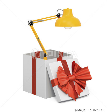 Desk lamp inside gift box, present concept. 3D rendering 71024648
