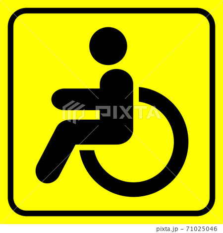 Disabled. Warning sign. Man in wheelchair. Black on yellow. Vector 71025046