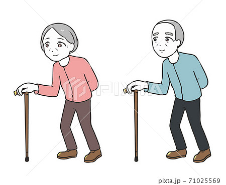 杖をついて歩く高齢者のイラスト素材