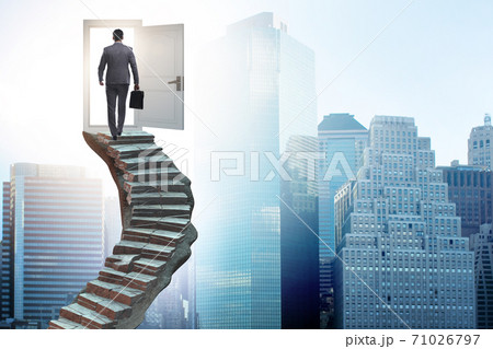 Concept of career ladder and door with businessman Concept of career ladder and door with businessman 71026797