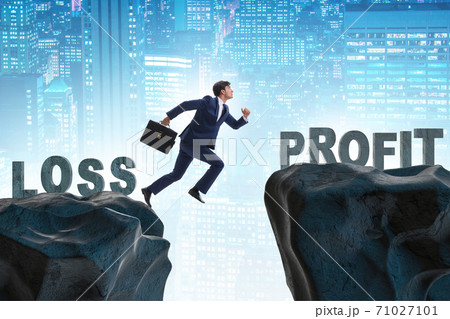Concept of going from loss to profit with businessman Concept of going from loss to profit with businessman 71027101