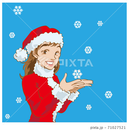 クリスマスに雪を手のひらに乗せる日本人女性のイラスト素材