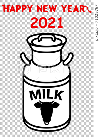 白、黒、赤、3色のシンプルな牛乳缶の年賀状テンプレート【2021】 71029767