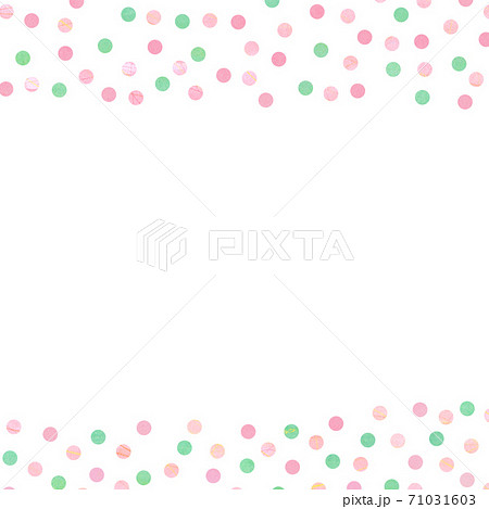 正方形 ピンクとグリーンの水玉フレーム背景のイラスト素材