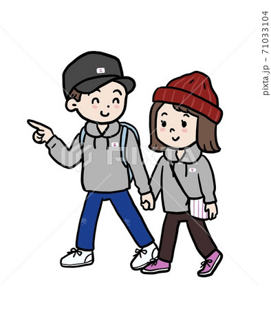 一緒に出かけるカップルのイラストのイラスト素材