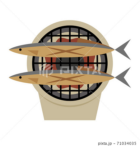 七輪でこんがり焼いた秋刀魚のイラストのイラスト素材 七輪でこんがり焼いた秋刀魚のイラストのイラスト素材