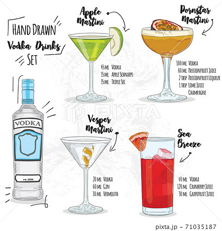 Hand Drawn Colorful Summer Vodka Cocktail Drink... - Stock Illustration  [71035187] - PIXTA