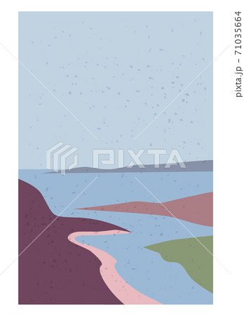 Landscape Abstract Modern Contemporary background sea ocean. Mountains, hills, waves shapes. Vector illustration trendy art flat minimalist style template banner poster decor 71035664