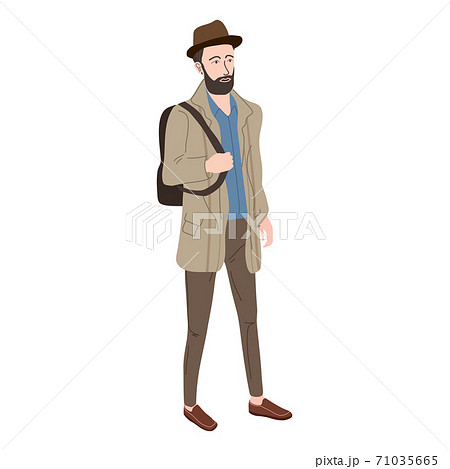 Young man student in modern autumn trendy clothes in a hat. Fashion casual outerwear street style character. Flat cartoon style vector isolated illustration 71035665