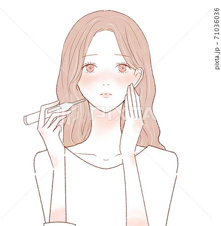 体温計で熱を測る女性 体温計で熱を測る女性 71036036